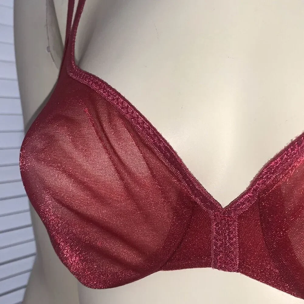 VICTORIA'S SECRET Vintage‎ 1997 Sheer Unpadded Bra Underwire Red Shimmer 34B